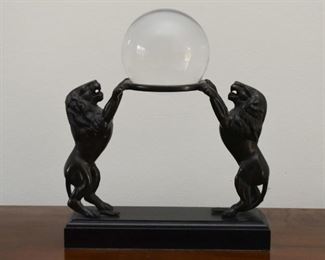 Crystal Ball / Orb with Lions Display Stand