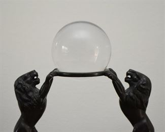 Crystal Ball / Orb with Lions Display Stand