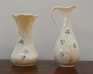 Belleek Shamrock Vase & Pitcher