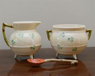 Belleek Shamrock Creamer & Open Sugar