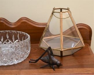 Cast Iron Grass Hopper, Brass & Glass Terrarium