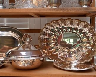 Silver Plate Serving Pieces, Goblets, Trays, Etc.