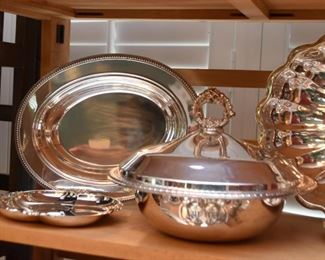 Silver Plate Serving Pieces, Goblets, Trays, Etc.