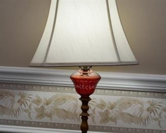 Vintage Table Lamp with Red Etched Glass