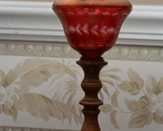 Vintage Table Lamp with Red Etched Glass