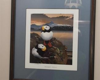 Framed Puffins Print, Signed