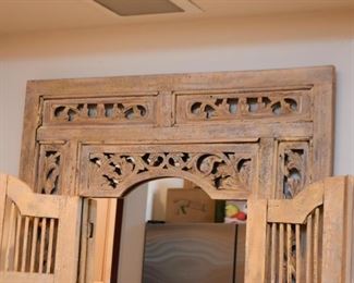 Wood Framed Wall Mirror with Shutters