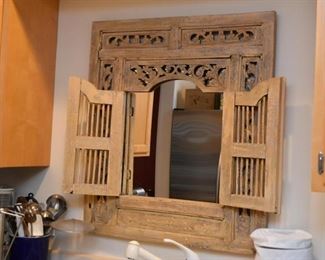 Wood Framed Wall Mirror with Shutters
