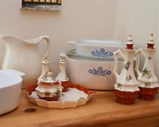 Corningware Baking Dishes, Vintage China Accessories, White Pottery Pitcher