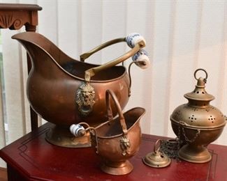Copper Coal Scuttles, Brass Lantern