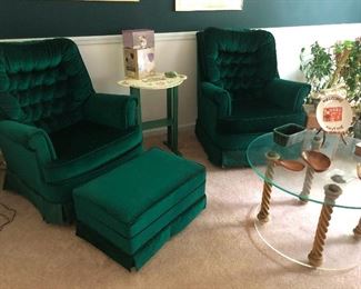 upholstered armchairs with ottoman