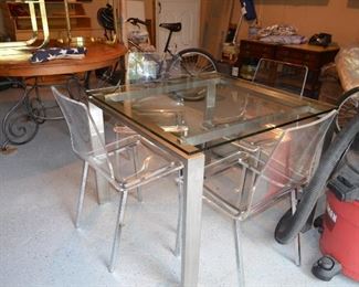 Crate and Barrel Table with Lucite Chairs
