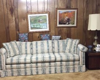 Sofa, Unique Brass Lamps, Hand Carved Candle Germany, Prints, End Lamp Tables