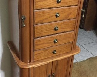 Oak Floor Standing Jewelry Chest