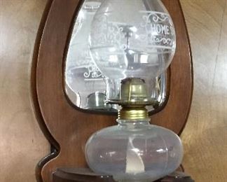 Hurricane Lamp Home Sweet Home with Wooden Back Mirror