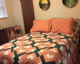 Full Size Bed Mid Century Modern Headboard/Frame, Quilt, Hand Painted Décor, Throw Blanket, Quilt Frame Stand