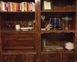 Entertainment Center Three Sections, T.V., VHS Tapes, VCT, DVD Players, Wooden Lighted Covered Stagecoach