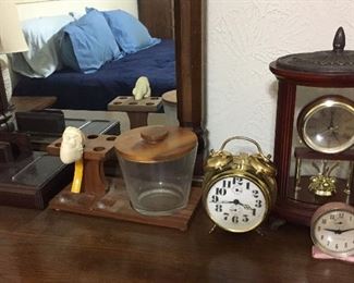 Meerschaum Pipe, Pipe Holder/Container, Alarm Clock, Mantel Clock, Mans Vanity