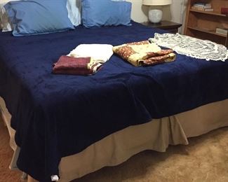 King Size Bed with Frame, Lamp Quilt, Japanese Style Porcelain Lamp, Oak Bookcase