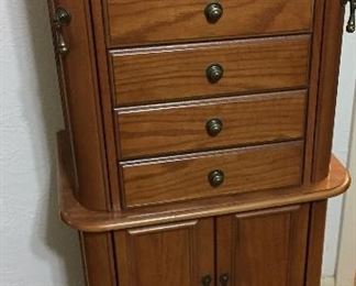 Oak Floor Standing Jewelry Chest