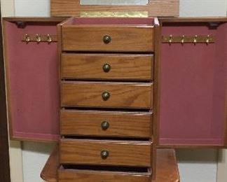 Oak Floor Standing Jewelry Chest