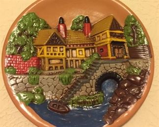 Hand Painted Ceramic Village Scene