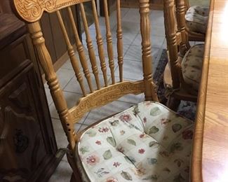 Oak Dining Table Seats Up to Eight, Two Large Leaves, Eight Chairs
