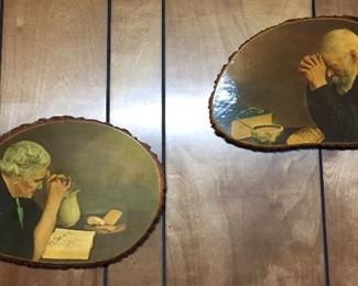 Vintage Old Man & Woman in Prayer on Wood