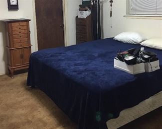 King Size Bed with Frame, Floor Jewelry Cabinet, Lingerie Drawers, Men's Belts, Cross Windchime, Vintage Camera