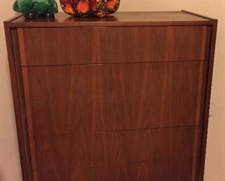 Mid Century Modern Danish Chest of Drawers with Deep Drawer, Hand Sewn Fabric Pumpkin, Christmas Décor