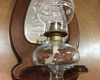 Hurricane Oil Lamp with Mirrored Wood Hanging Sconce Home Sweet Home