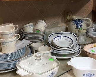 Correlle, Corning Ware, Navy Stoneware, Hand Painted Pottery Pitcher