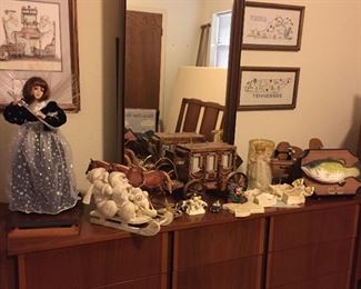 Angel, Lighted Stagecoach, Angel Topper, Singing Fish, Mid Century Modern Danish Dresser with Mirror