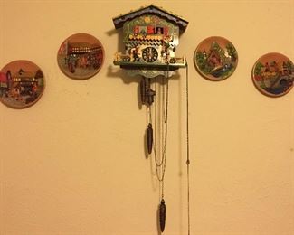 Cuckoo Clock, Ceramic Hand Painted German Scenes