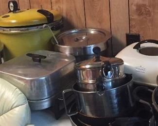 Assorted Household Items, Pots & Pans, Lunch Pack Vintage, Presto Pressure Cooker for Canning, Skillets