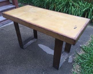 MCM  leather oak and steel work table.