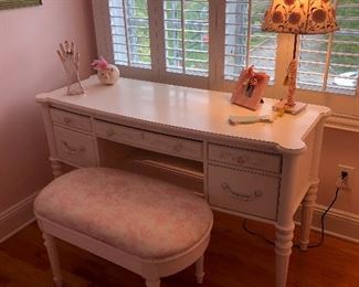 Matching desk/vanity with toile poof