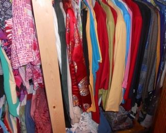 Tons of ladies clothing sizes 1 X to 4X, many many new items all over the house.
