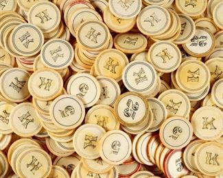 Over 300 Ivory Poker chips c 1880