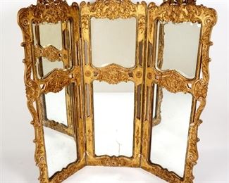 French Gilt 3 Paneled Mirrored Screen