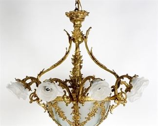 French Bronze and Glass Chandelier