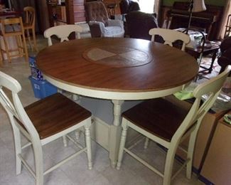 Bar Height Round Dining Table w/Lazy Susan & 4 Chairs