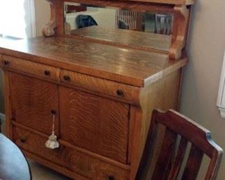 Antique Oak Sideboard with Mirror