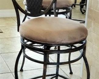 Pineapple back swivel barstool with tan upholstered seat. 3 total.