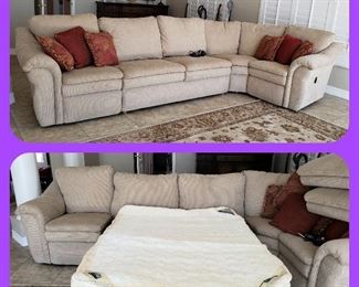 Lazy-Boy creamy tan sectional with queen airbed and 2 recliners. (Pump included) Very comfy!