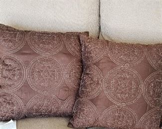 Brown embroidered silk throw pillows