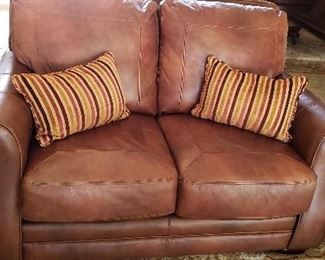 Lane Brown ALL LEATHER family room set includes sofa, Love seat (in this picture) and recliner.   