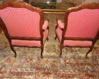 Pair of French accent chairs, area rug not for sale