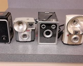 Vintage antique cameras and flashes