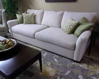 Nebraska furniture white sofa, in excellent condition! Sage corner chair not for sale. Drexel coffee and side table